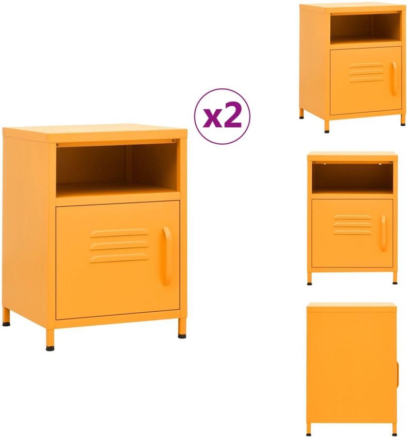 The Living Store Nachtkastjes Elegant Staal 35 x 35 x 51 cm Mosterdgeel Nachtkastjes Nacht Tafels Staalkasten Mustard Yellow Furniture Vintage Nightstands - Foto 3