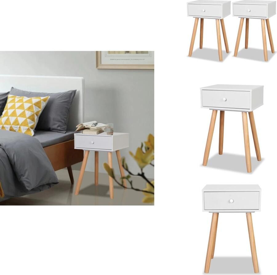 VidaXL Nachtkastje Nachtkastjes Nachttafel Nachttafels Nachtkastjes 2 st 40x30x61 cm massief grenenhout wit