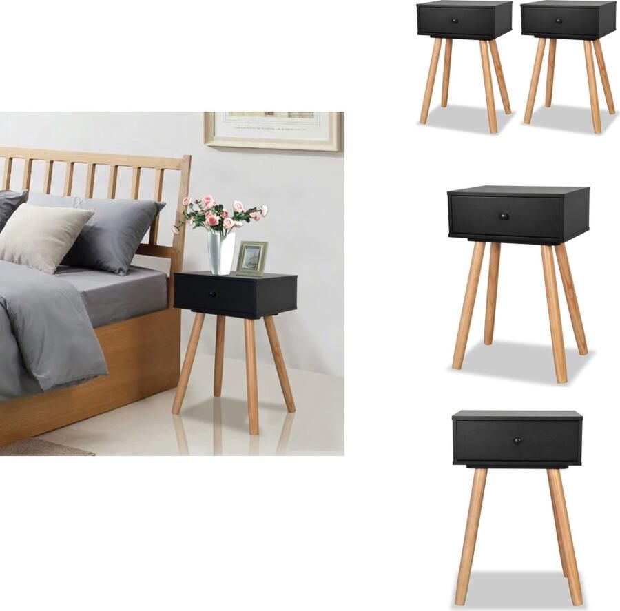 VidaXL Nachtkastje Nachtkastjes Nachttafel Nachttafels Nachtkastjes 2 st 40x30x61 cm massief grenenhout zwart