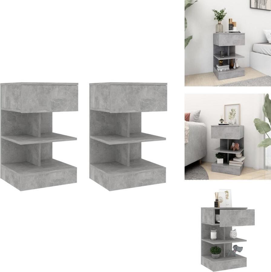 VidaXL Nachtkastje Nachtkastjes Nachttafel Nachttafels Nachtkastjes 2 st 40x35x65 cm spaanplaat betongrijs