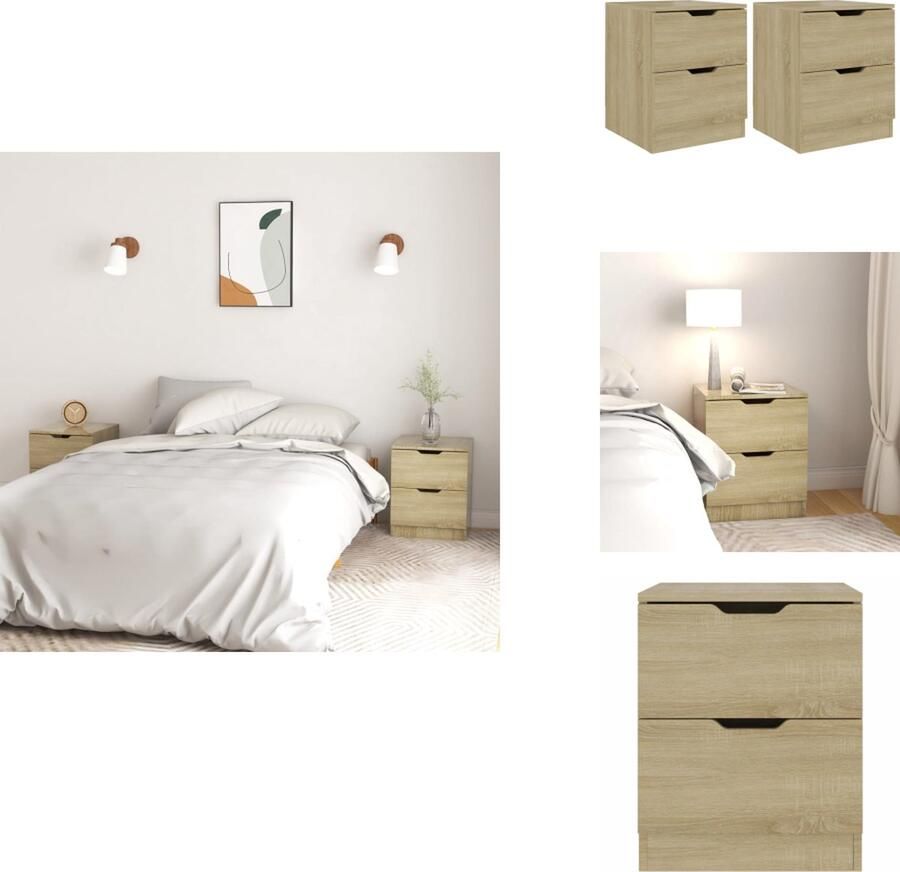 VidaXL Nachtkastje Nachtkastjes Nachttafel Nachttafels Nachtkastjes 2 st 40x40x50 cm bewerkt hout sonoma eikenkleurig