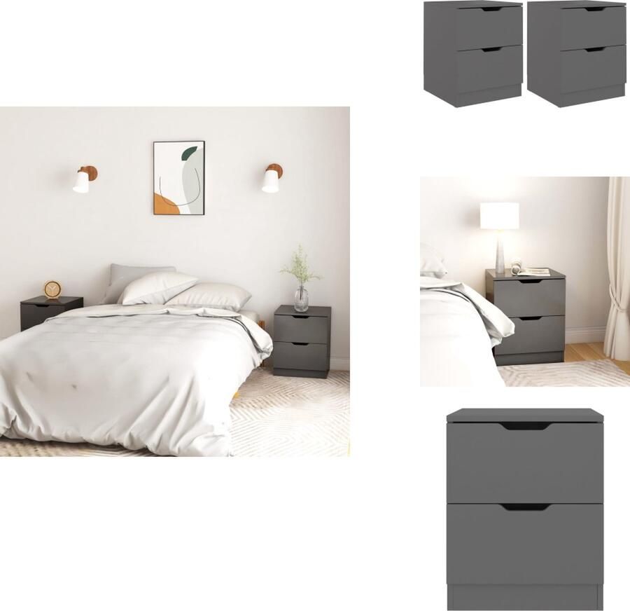 VidaXL Nachtkastje Nachtkastjes Nachttafel Nachttafels Nachtkastjes 2 st 40x40x50 cm bewerkt hout grijs