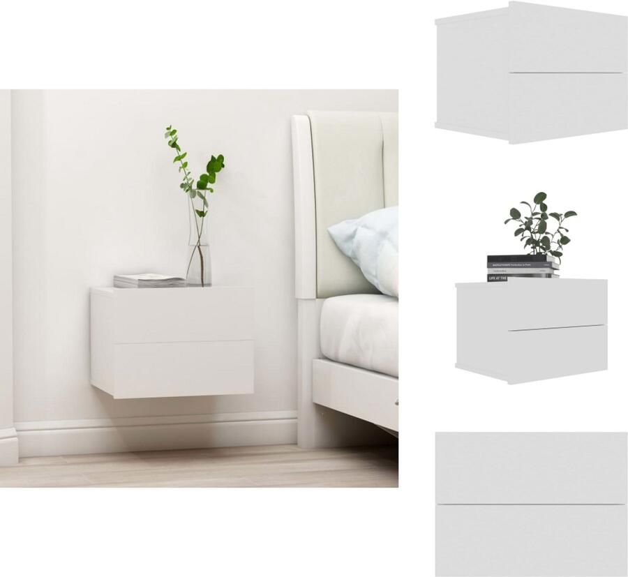 VidaXL Nachtkastje Elegante Meubel Afmeting- 40x30x30cm Kleur- Wit Materiaal- Spaanplaat Met 2 lades Kast