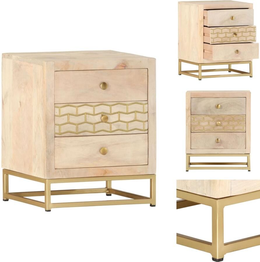 VidaXL Nachtkastje Nachtkastjes Nachttafeltje Nachttafeltjes Nachtkastje 40x30x50 cm massief mangohout goudkleurig