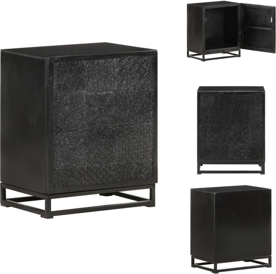 The Living Store Nachtkastje 40x30x50 cm massief acaciahout en mangohout zwart Nachtkastje Slaapkamermeubel Houten Nachtkastje Acaciahout Mangohout - Foto 2