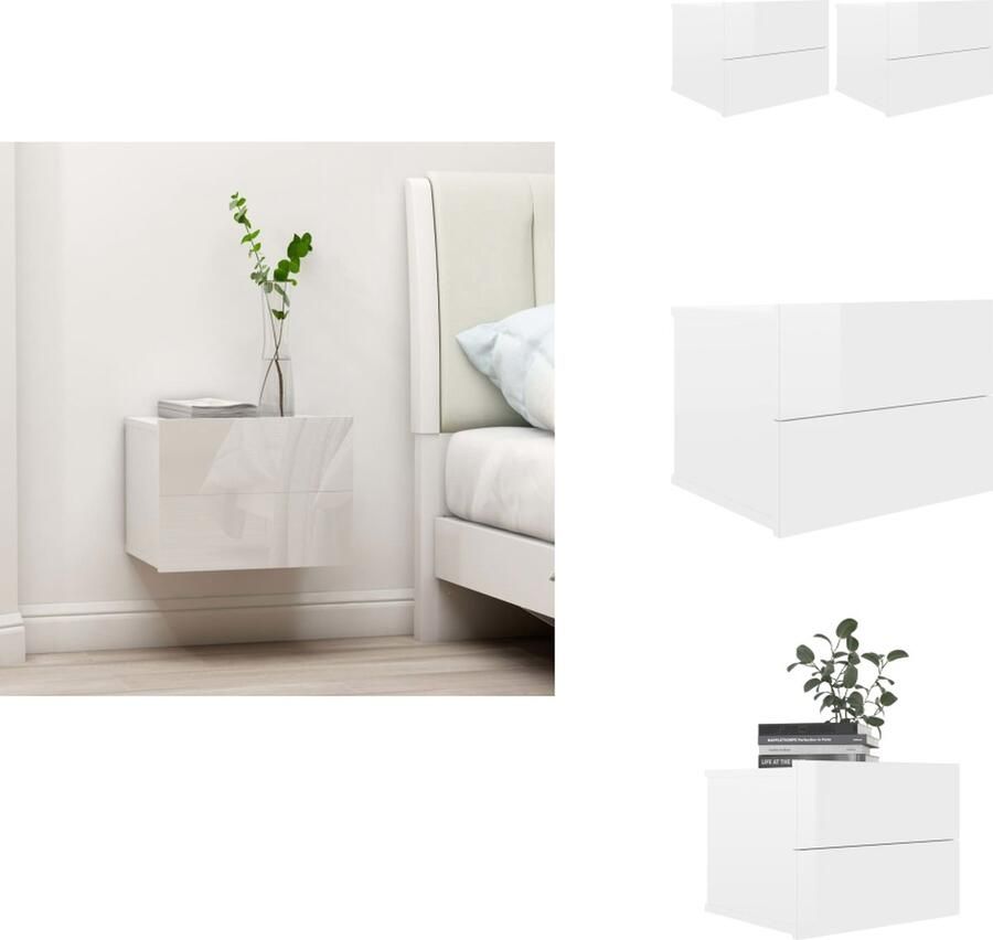 VidaXL Nachtkastje Nachtkastjes Nachttafeltje Nachttafeltjes Nachtkastjes 2 st 40x30x30 cm bewerkt hout hoogglans wit