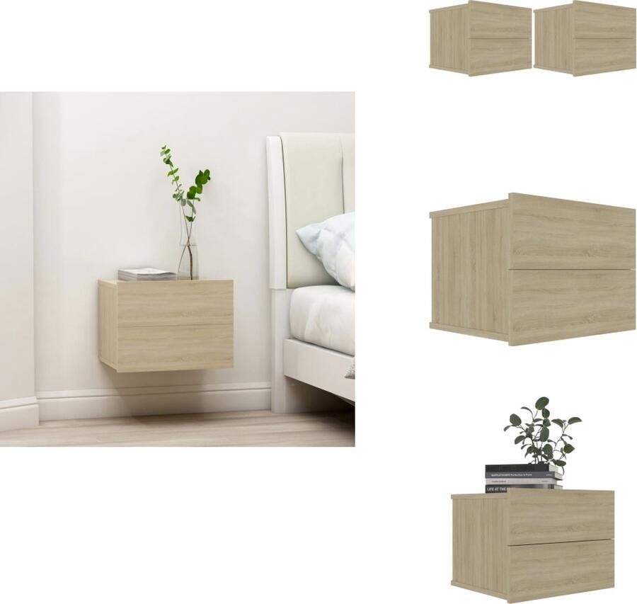 VidaXL Nachtkastje Nachtkastjes Nachttafeltje Nachttafeltjes Nachtkastjes 2 st 40x30x30 cm bewerkt hout sonoma eikenkleurig