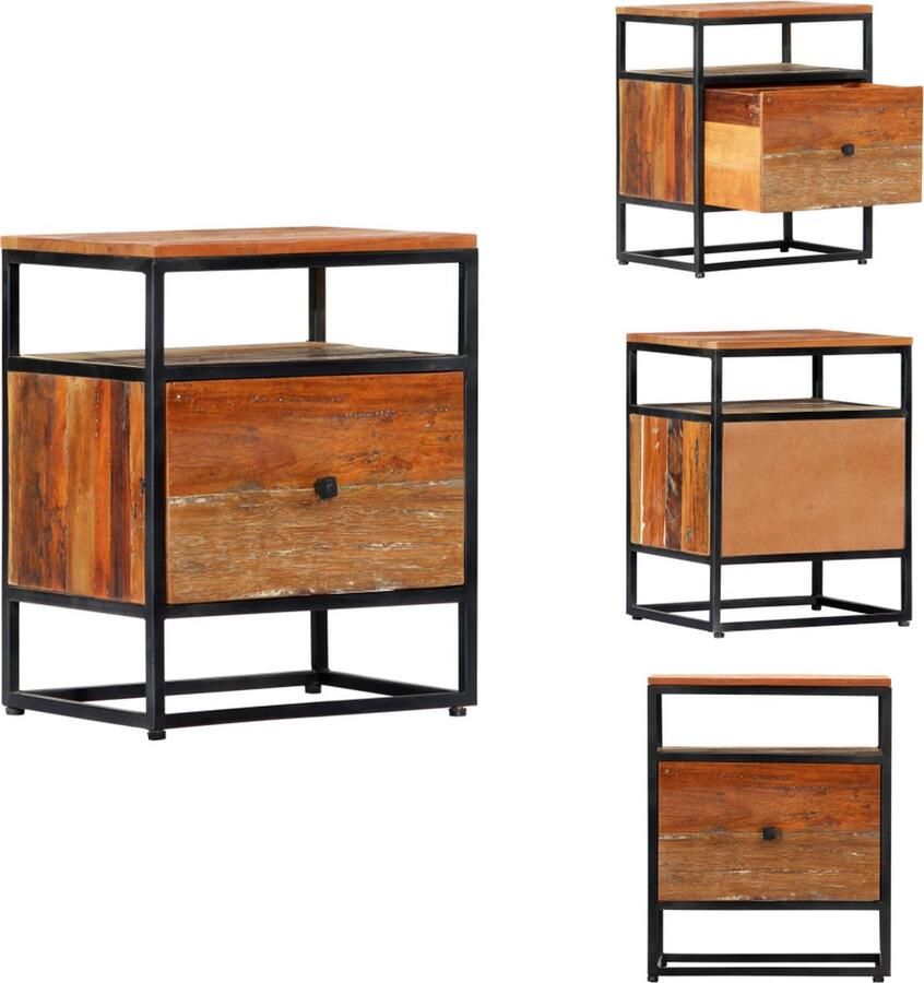 VidaXL Nachtkastje Nachtkastjes Slaapkamerkast Slaapkamerkasten Nachtkastje 40x30x50 cm massief gerecycled hout en staal