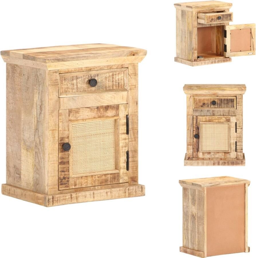 VidaXL Nachtkastje Nachtkastjes Slaapkamerkastje Slaapkamerkastjes Nachtkastje 40x30x50 cm massief mangohout en natuurlijk riet