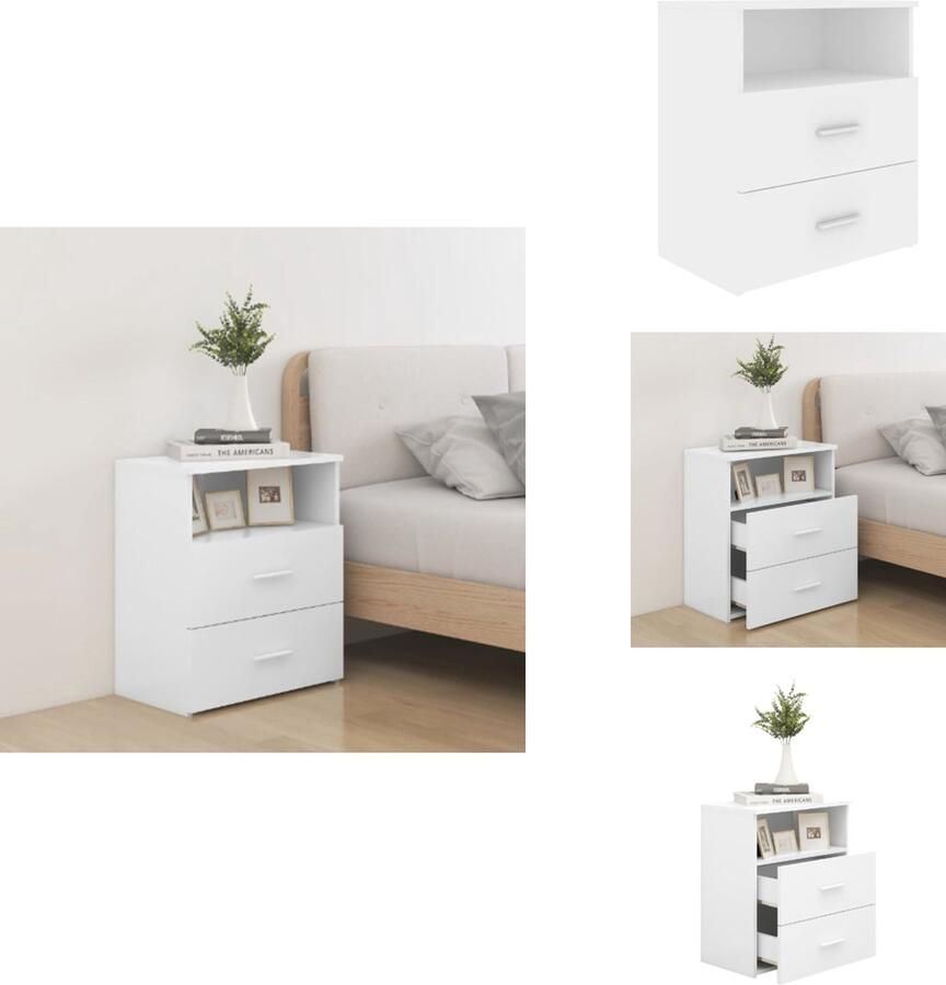 The Living Store Nachtkastje Modern 2 lades wit 50 x 32 x 60 cm Nachtkastje Slaapkamermeubel Modern Design Witte Meubel Houten Kast - Foto 2