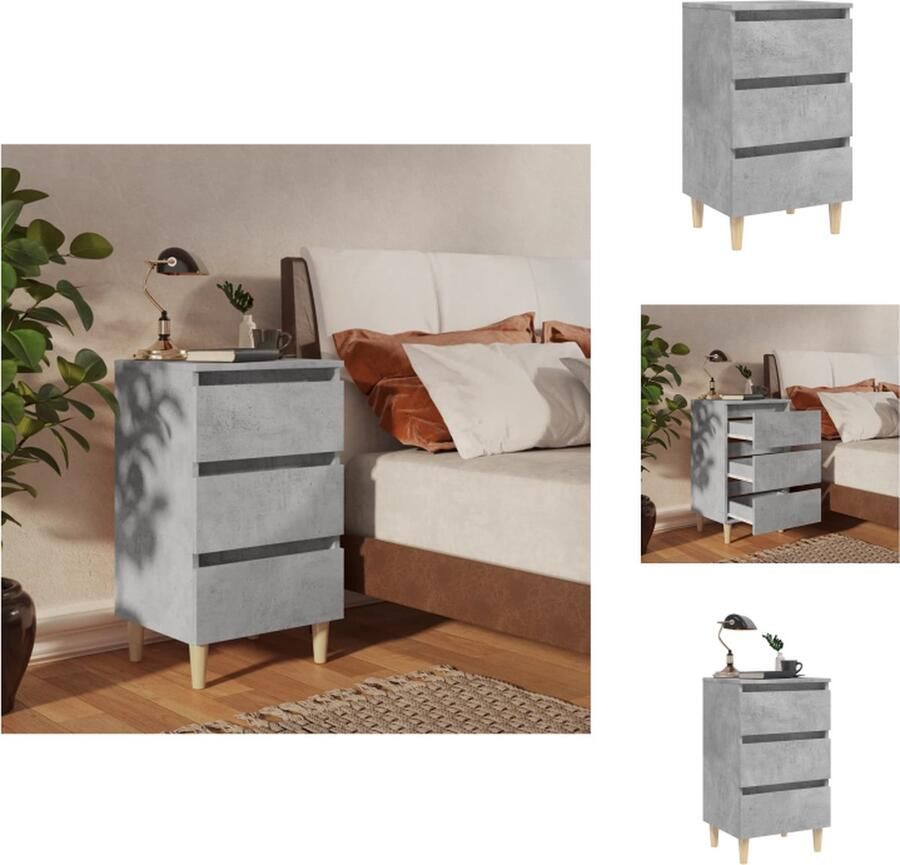 VidaXL Nachtkastje Nachtkastjes Slaapkamerkastje Slaapkamerkastjes Nachtkastje met massief houten poten 40x35x69 cm betongrijs