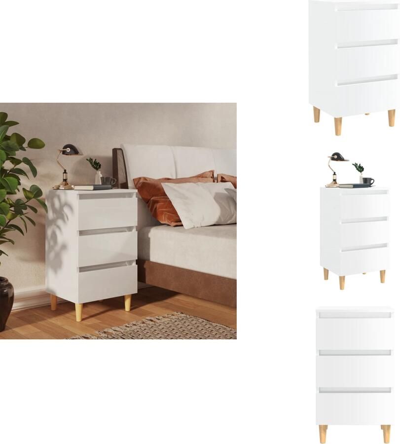VidaXL Nachtkastje Nachtkastjes Slaapkamerkastje Slaapkamerkastjes Nachtkastje met massief houten poten 40x35x69 cm hoogglans wit