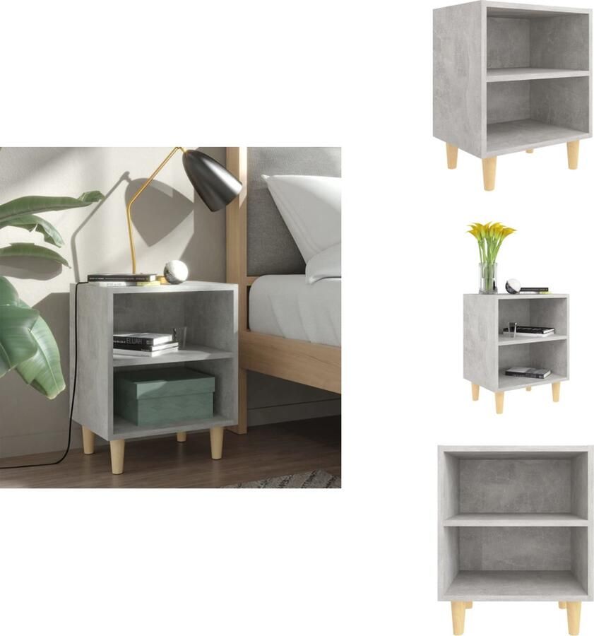 VidaXL Nachtkastje Nachtkastjes Slaapkamerkastje Slaapkamerkastjes Nachtkastje met massief houten poten 40x30x50 cm betongrijs