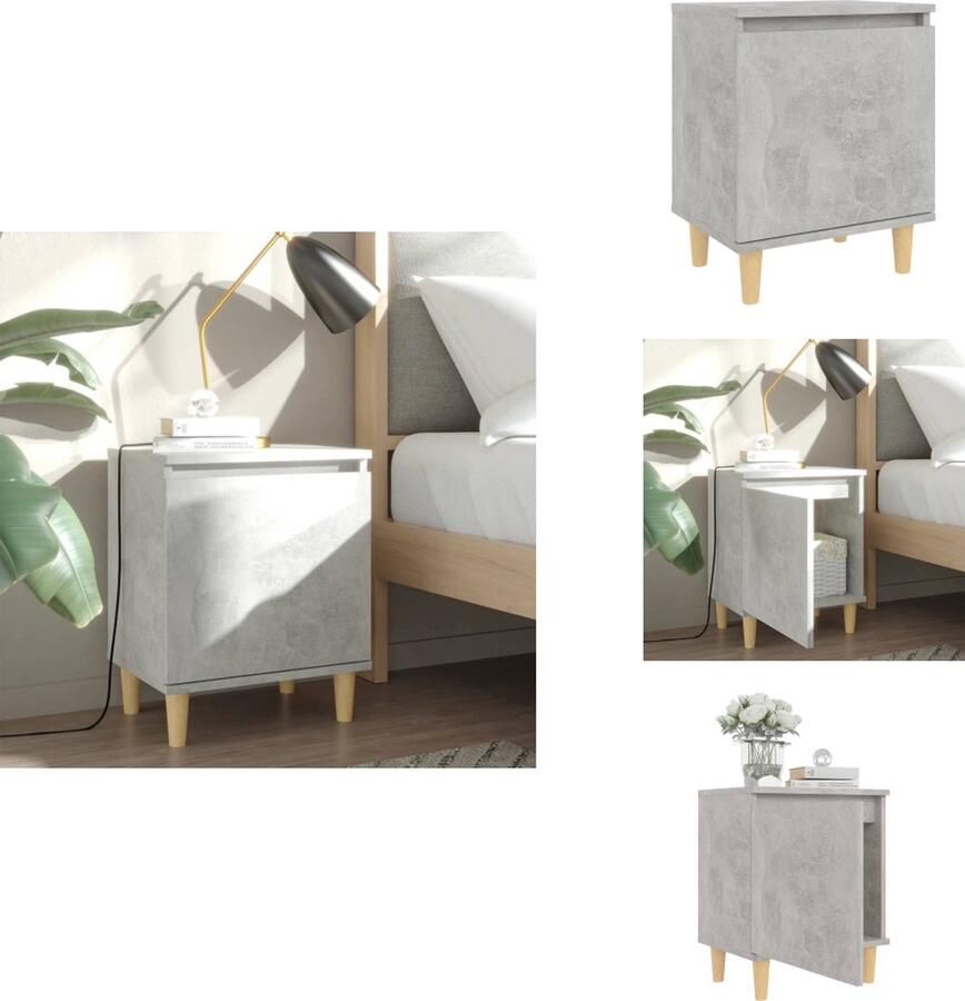 VidaXL Nachtkastje Nachtkastjes Slaapkamerkastje Slaapkamerkastjes Nachtkastje met massief houten poten 40x30x50 cm betongrijs
