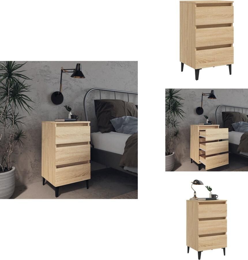 VidaXL Nachtkastje Nachtkastjes Slaapkamerkastje Slaapkamerkastjes Nachtkastje met metalen poten 40x35x69 cm sonoma eikenkleurig