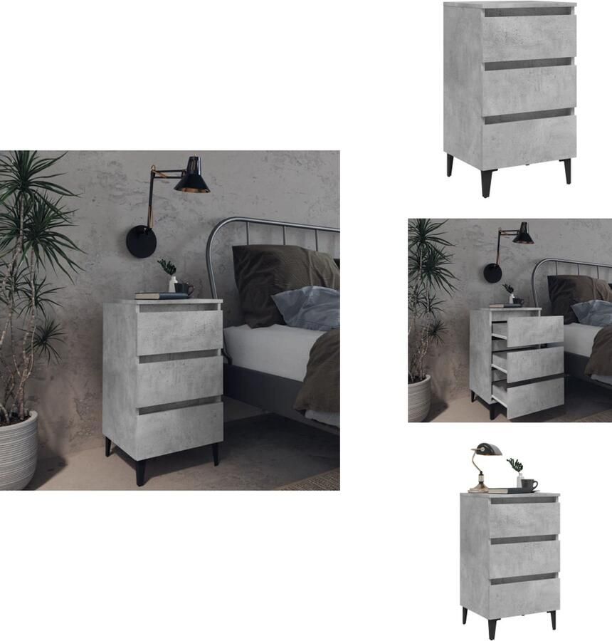 VidaXL Nachtkastje Nachtkastjes Slaapkamerkastje Slaapkamerkastjes Nachtkastje met metalen poten 40x35x69 cm betongrijs