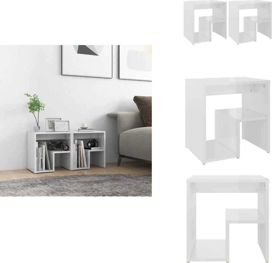 VidaXL Nachtkastje Nachtkastjes Slaapkamerkastje Slaapkamerkastjes Nachtkastjes 2 st 40x30x40 cm bewerkt hout hoogglans wit