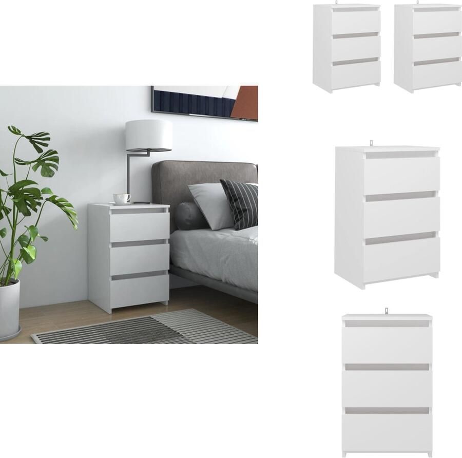 VidaXL Nachtkastje Nachtkastjes Slaapkamerkastje Slaapkamerkastjes Nachtkastjes 2 st 40x35x62 5 cm bewerkt hout wit - Foto 2