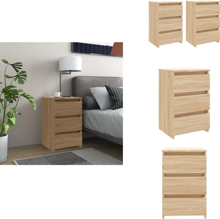 VidaXL Nachtkastje Nachtkastjes Slaapkamerkastje Slaapkamerkastjes Nachtkastjes 2 st 40x35x62 5 cm bewerkt hout sonoma eikenkleur