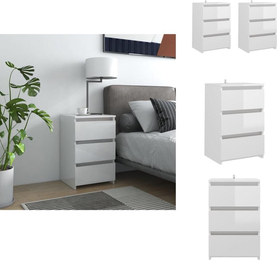 VidaXL Nachtkastje Nachtkastjes Slaapkamerkastje Slaapkamerkastjes Nachtkastjes 2 st 40x35x62 5 cm bewerkt hout hoogglans wit