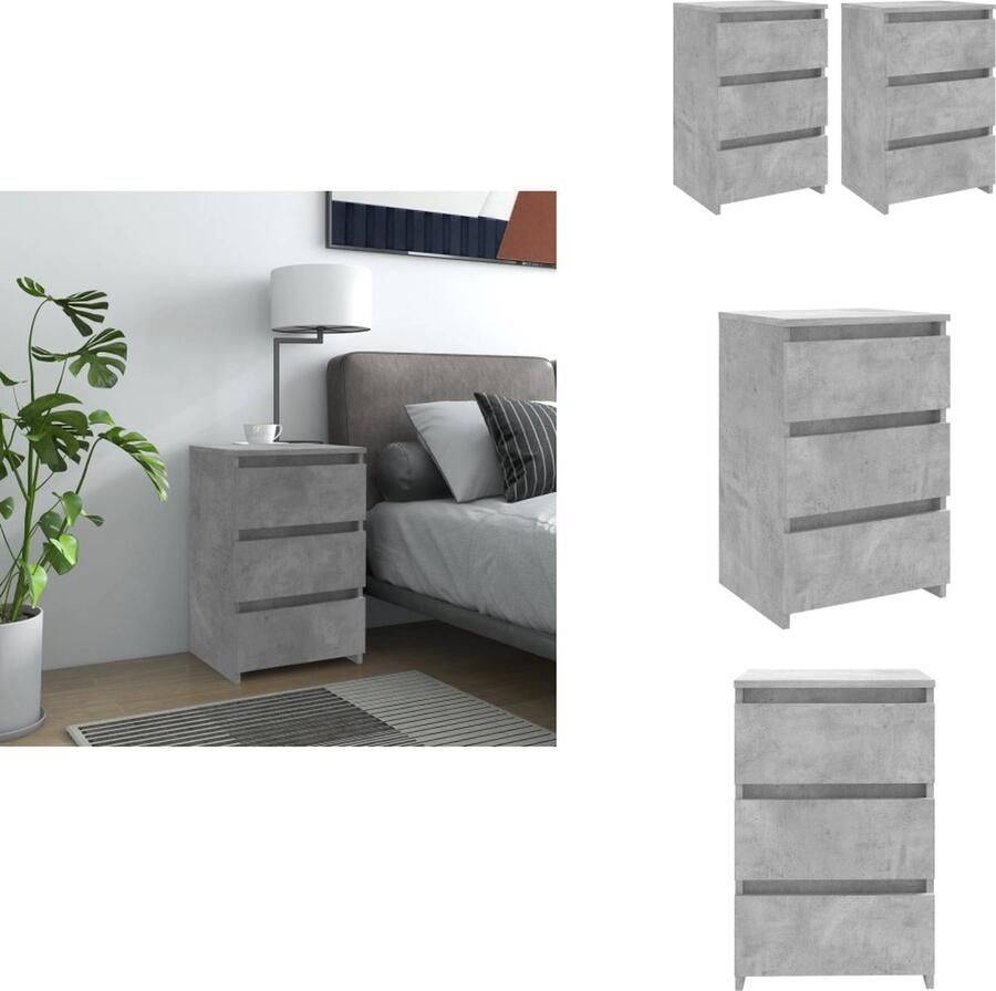 VidaXL Nachtkastje Nachtkastjes Slaapkamerkastje Slaapkamerkastjes Nachtkastjes 2 st 40x35x62 5 cm bewerkt hout betongrijs