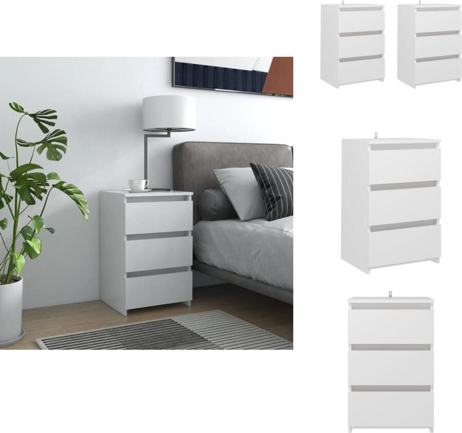 VidaXL Nachtkastje Nachtkastjes Slaapkamerkastje Slaapkamerkastjes Nachtkastjes 2 st 40x35x62 5 cm bewerkt hout wit