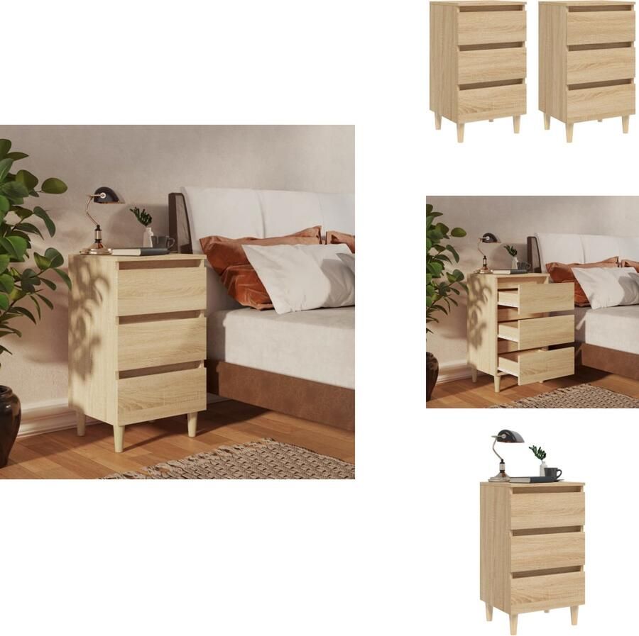 VidaXL Nachtkastje Nachtkastjes Slaapkamerkastje Slaapkamerkastjes Nachtkastjes 2 st met houten poten 40x35x69 cm sonoma eiken