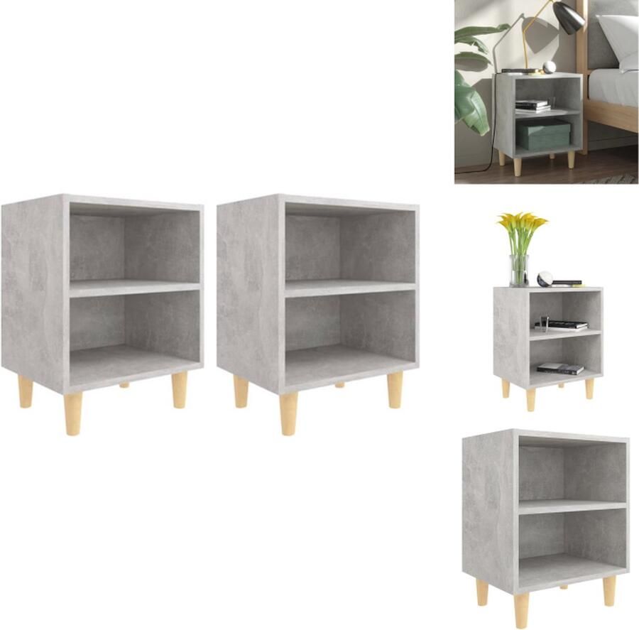 VidaXL Nachtkastje Nachtkastjes Slaapkamerkastje Slaapkamerkastjes Nachtkastjes 2 st met houten poten 40x30x50 cm betongrijs