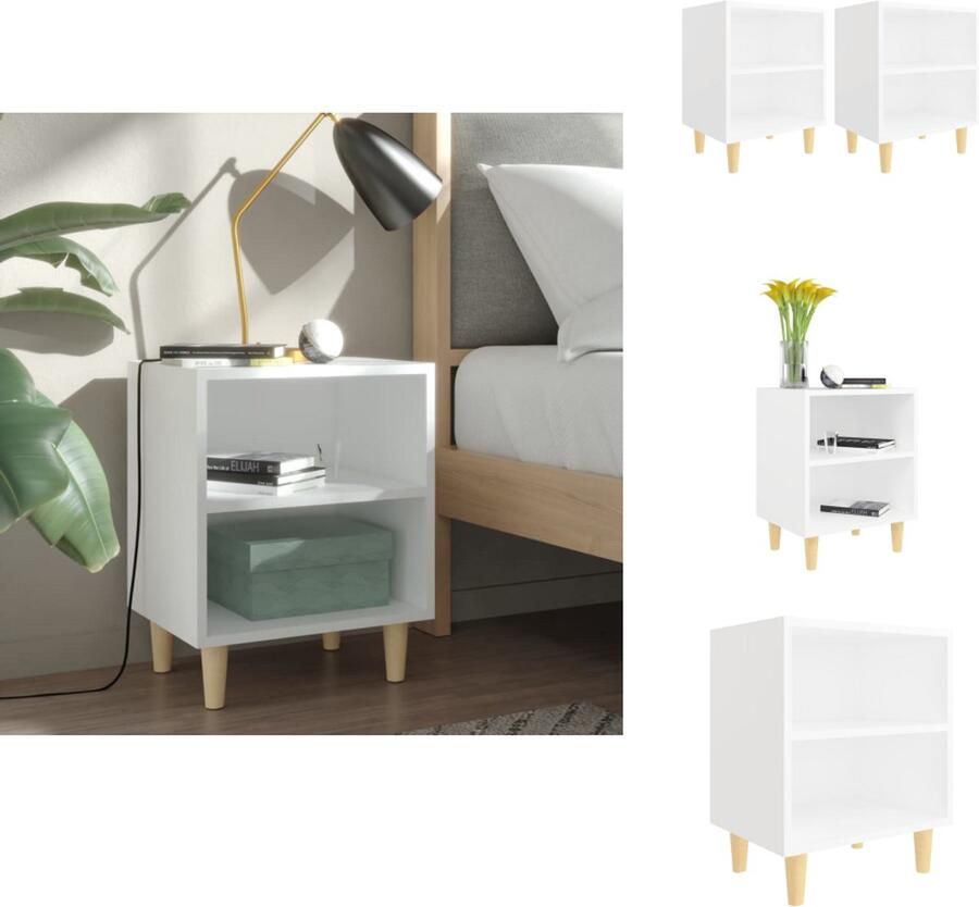 VidaXL Nachtkastje Nachtkastjes Slaapkamerkastje Slaapkamerkastjes Nachtkastjes 2 st met massief houten poten 40x30x50 cm wit