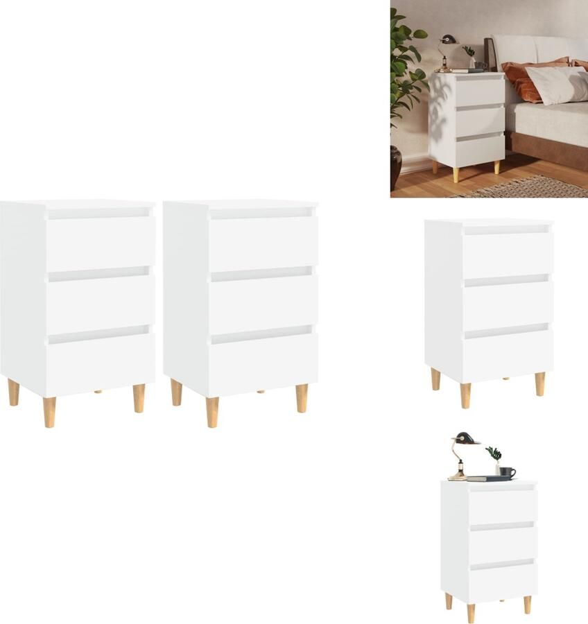 VidaXL Nachtkastje Nachtkastjes Slaapkamerkastje Slaapkamerkastjes Nachtkastjes 2 st met massief houten poten 40x35x69 cm wit