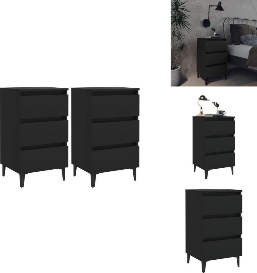 VidaXL Nachtkastje Nachtkastjes Slaapkamerkastje Slaapkamerkastjes Nachtkastjes 2 st met metalen poten 40x35x69 cm zwart