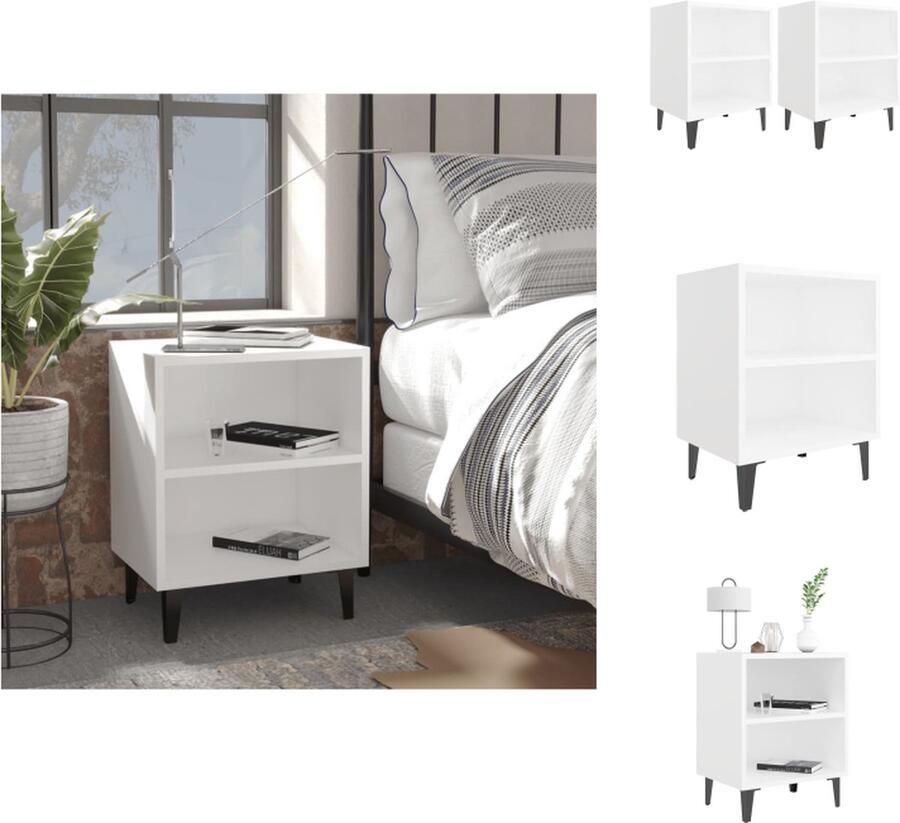 VidaXL Nachtkastje Nachtkastjes Slaapkamerkastje Slaapkamerkastjes Nachtkastjes 2 st met metalen poten 40x30x50 cm wit