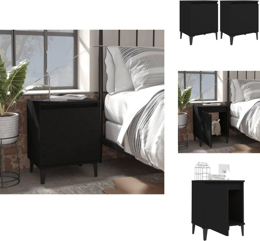 VidaXL Nachtkastje Nachtkastjes Slaapkamerkastje Slaapkamerkastjes Nachtkastjes met metalen poten 40x30x50 cm zwart