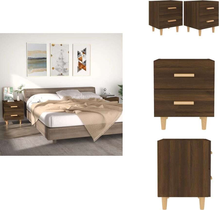 VidaXL Nachtkastje Nachtkastjes Slaapkamerkastje Slaapkamertafeltje Nachtkastjes 2 st 40x35x47-5 cm bruineikenkleurig