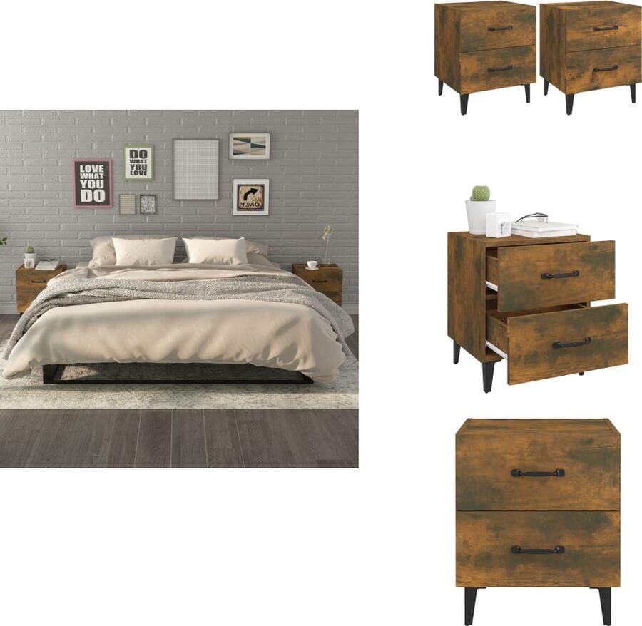 VidaXL Nachtkastje Nachtkastjes Telefoonkast Slaapkamerkast Nachtkastjes 2 st 40x35x47-5 cm gerookt eikenkleurig