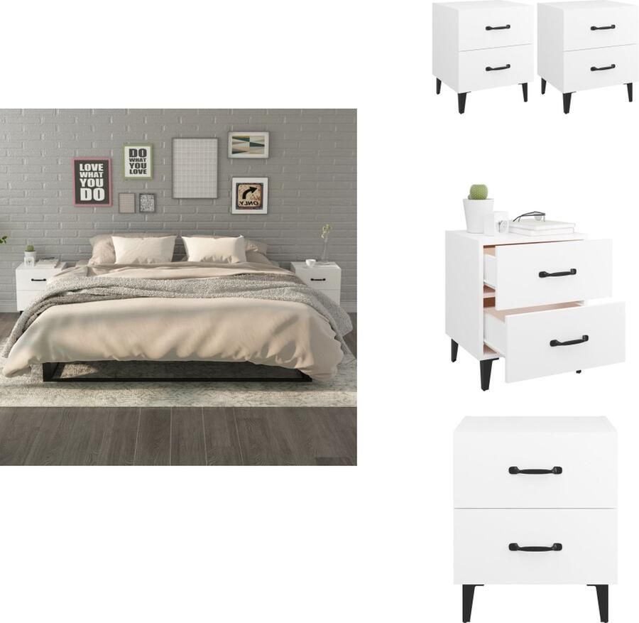 VidaXL Nachtkastje Nachtkastjes Telefoonkast Slaapkamerkast Nachtkastjes 2 st 40x35x47-5 cm wit