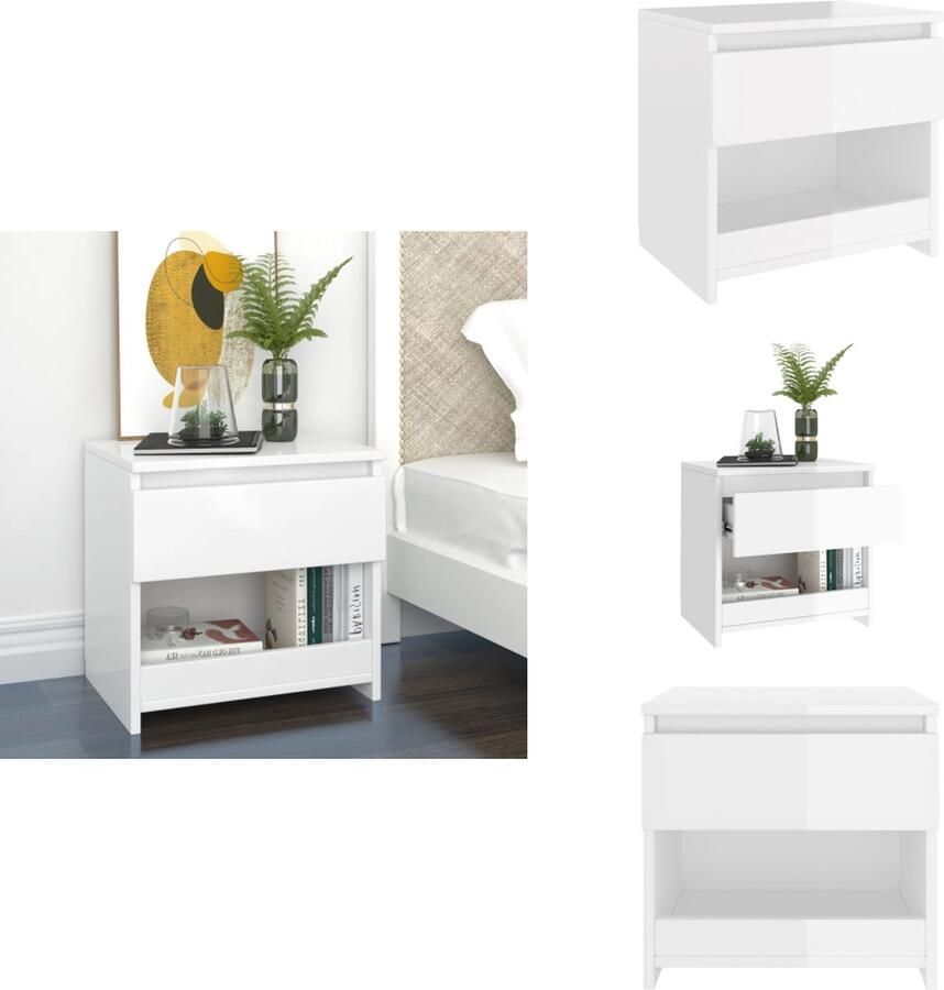 VidaXL Nachtkastje Nachtkastjes Telefoonkast Telefoonkasten Nachtkastje 40x30x39 cm bewerkt hout hoogglans wit - Foto 2