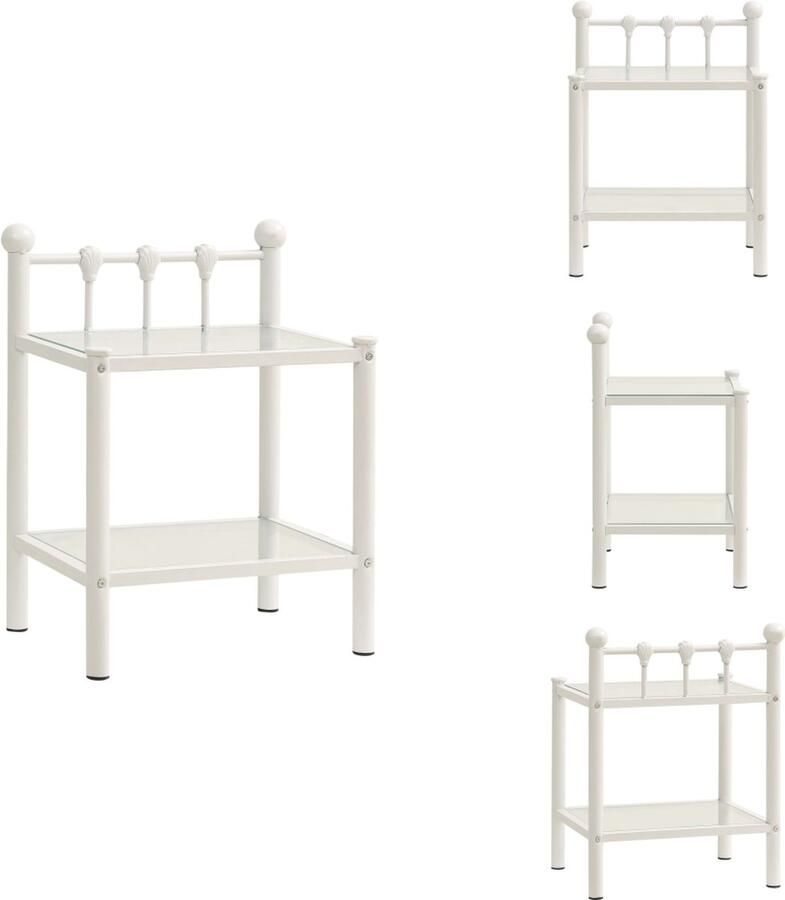 VidaXL Nachtkastje Nachtkastjes Telefoonkast Telefoonkasten Nachtkastje 45x34 5x60 5 cm metaal en glas wit en transparant - Foto 2