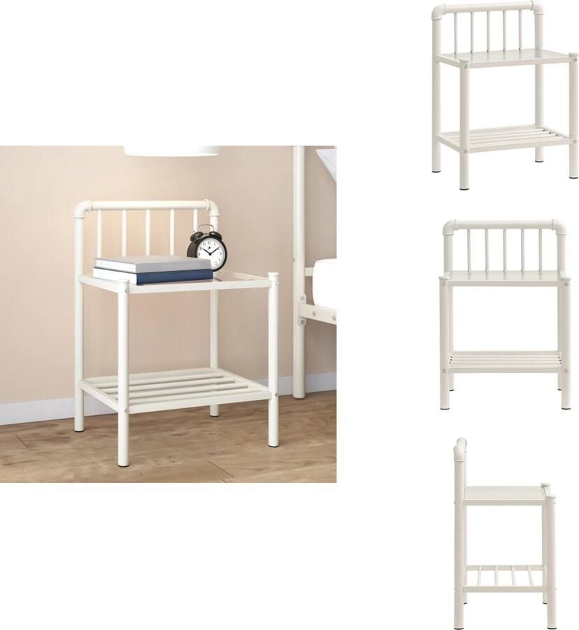 VidaXL Nachtkastje Nachtkastjes Telefoonkast Telefoonkasten Nachtkastje 45x34 5x62 5 cm metaal en glas wit en transparant