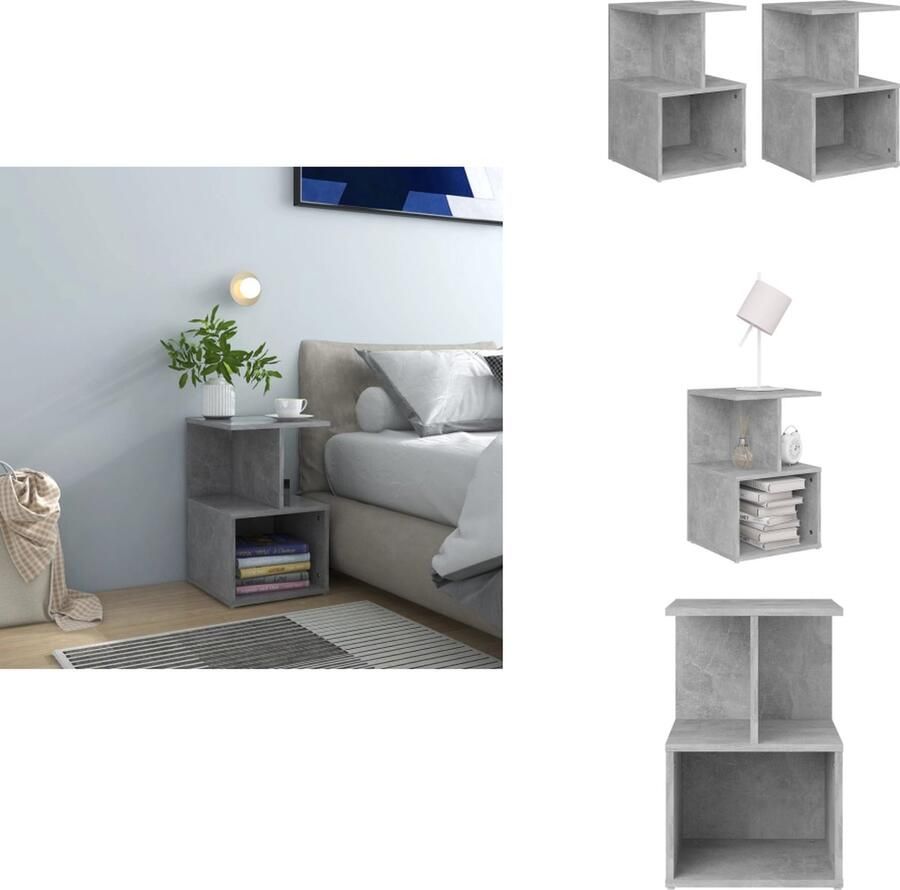 VidaXL Nachtkastje Nachtkastjes Telefoonkast Telefoonkasten Nachtkastjes 2 st 35x35x55 cm bewerkt hout betongrijs