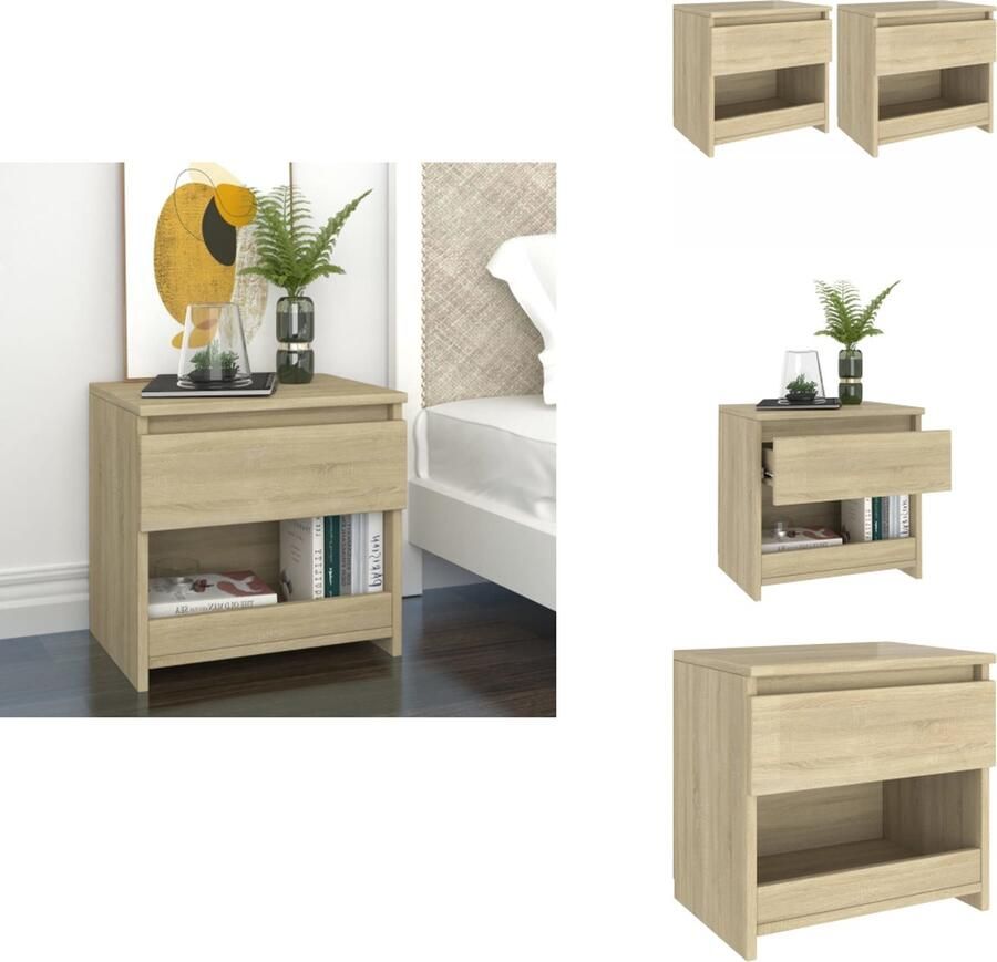 VidaXL Nachtkastje Nachtkastjes Telefoonkast Telefoonkasten Nachtkastjes 2 st 40x30x39 cm bewerkt hout sonoma eikenkleurig