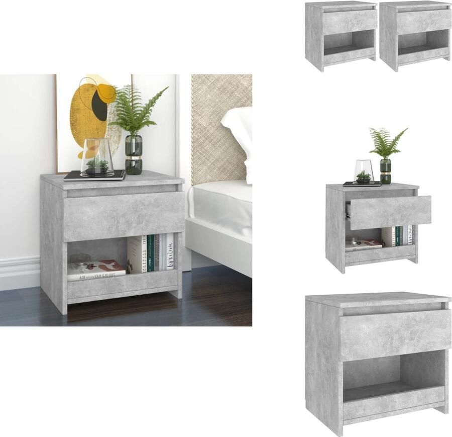 VidaXL Nachtkastje Nachtkastjes Telefoonkast Telefoonkasten Nachtkastjes 2 st 40x30x39 cm bewerkt hout betongrijs