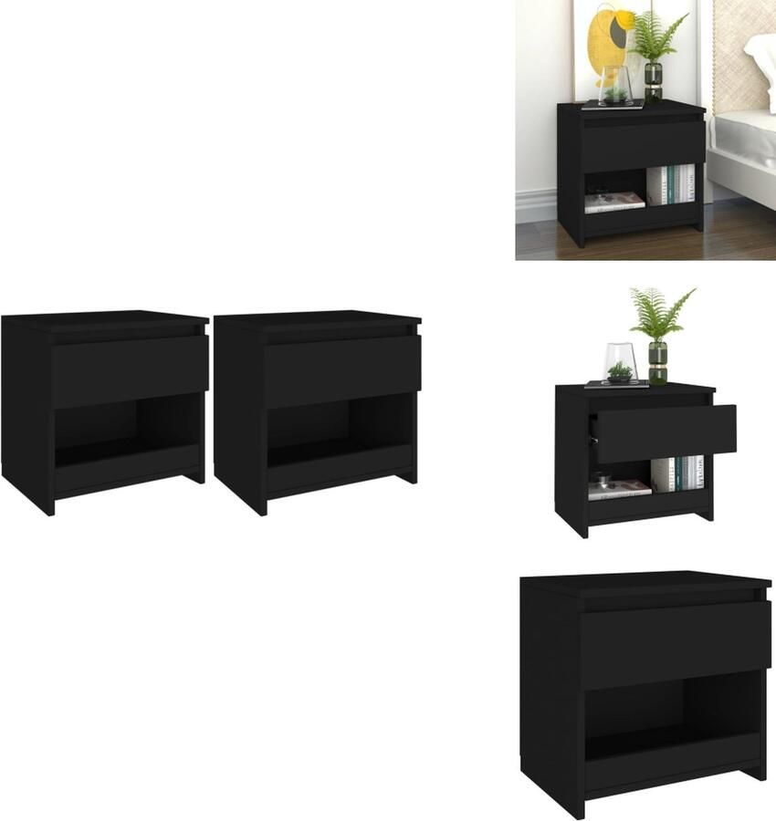 VidaXL Nachtkastje Nachtkastjes Telefoonkast Telefoonkasten Nachtkastjes 2 st 40x30x39 cm bewerkt hout zwart