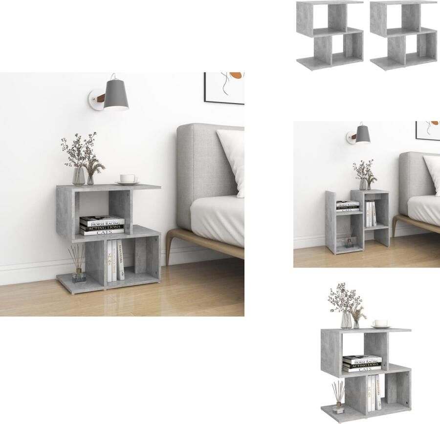 VidaXL Nachtkastje Nachtkastjes Telefoonkast Telefoonkasten Nachtkastjes 2 st 50x30x51 5 cm bewerkt hout betongrijs