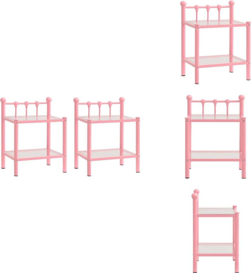 VidaXL Nachtkastje Nachtkastjes Telefoonkast Telefoonkasten Nachtkastjes 2 st metaal en glas roze en transparant - Foto 2