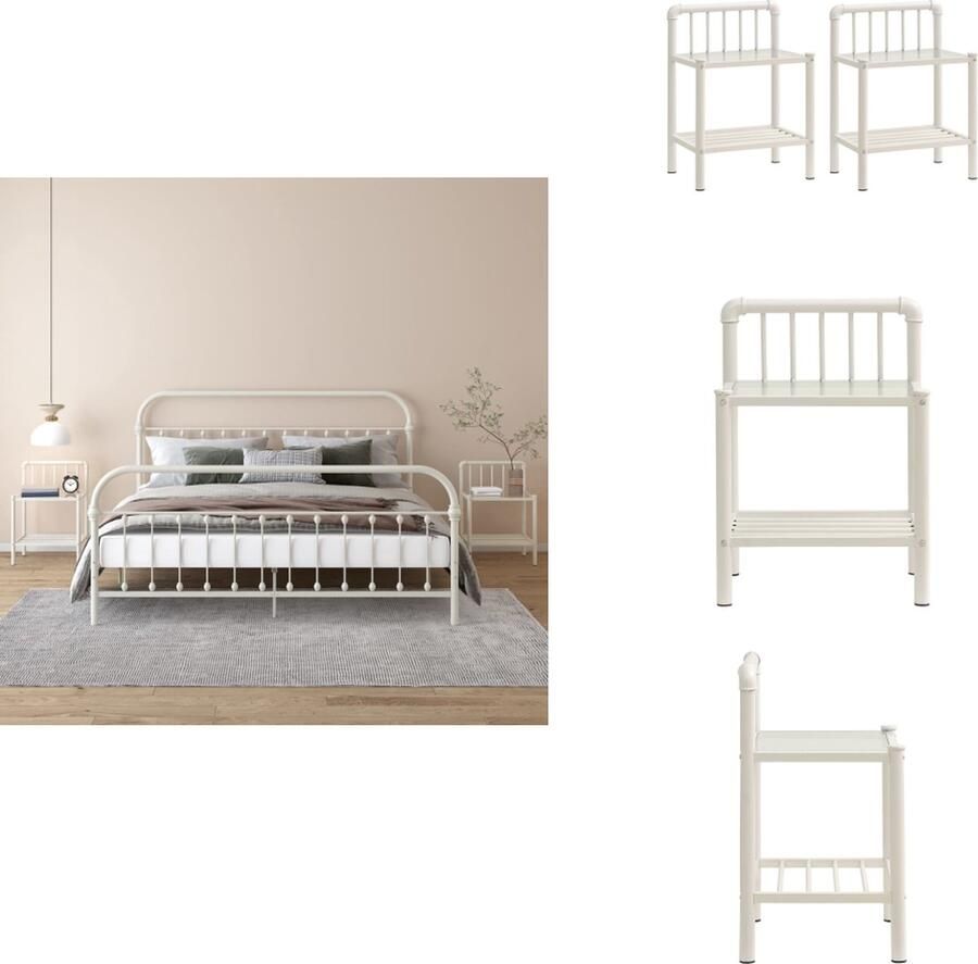 VidaXL Nachtkastje Nachtkastjes Telefoonkast Telefoonkasten Nachtkastjes 2 st metaal en glas wit en transparant - Foto 2