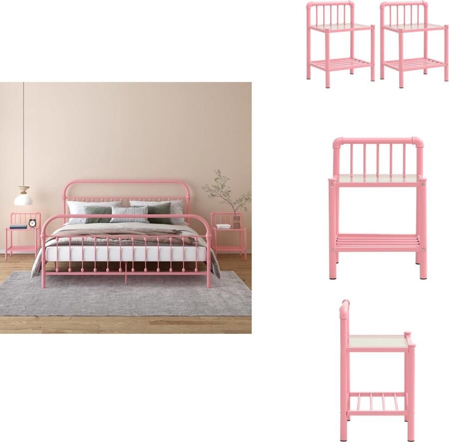 VidaXL Nachtkastje Nachtkastjes Telefoonkast Telefoonkasten Nachtkastjes 2 st metaal en glas roze en transparant