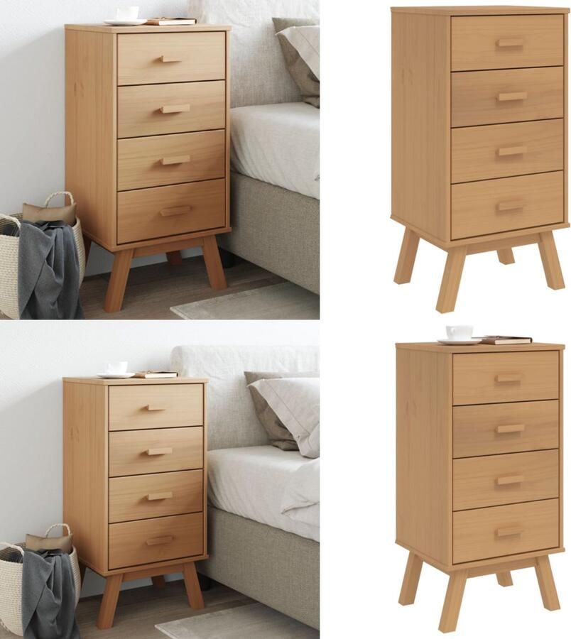 The Living Store Nachtkastje OLDEN massief grenenhout bruin Nachtkastje Scandinavisch Design Grenenhout Vintage Kast Bedroom Furniture - Foto 3