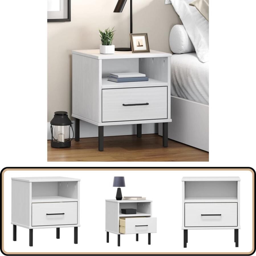 VidaXL Nachtkastje OSLO Grenenhout Wit Nachtkastje Industrieel Design Houten Nachtkastje Grenenhouten Meubels Witte Meubelstukken