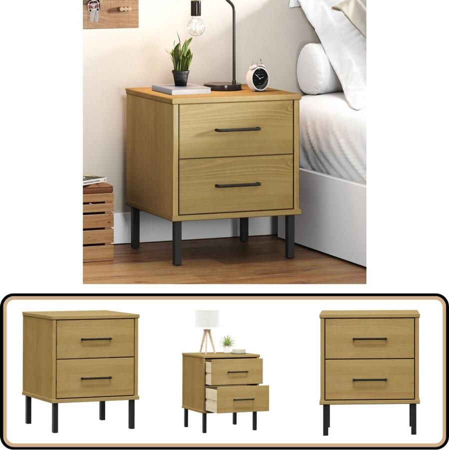 VidaXL Nachtkastje OSLO Massief Grenenhout Bruin Nachtkastje Industrieel Design Houten Nachtkastje Grenenhouten Meubels Bijzettafel Slaapkamersfeer